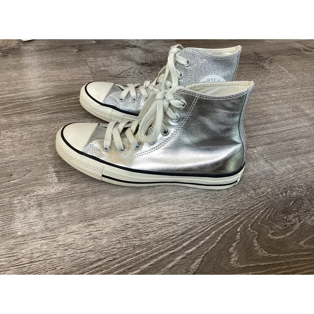Converse CTAS Shiny Metal Hi 564869C Womens 6.5 Silver/Egret/Black Shoes